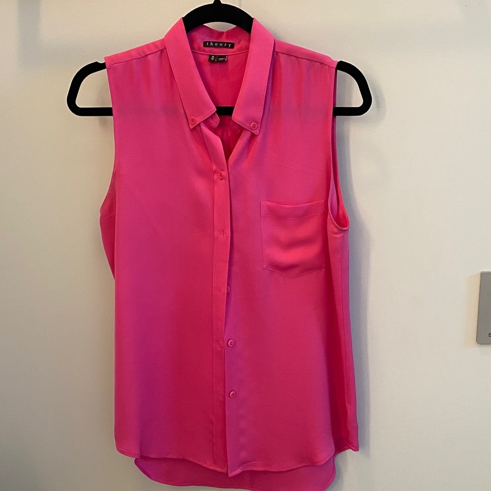 Theory Bright Pink Sleeveless Silk Blouse